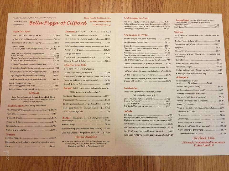 Bella Pizza - Clifford, PA menu_pic