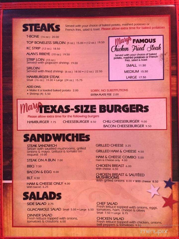 Mary's Cafe - Strawn, TX menu_pic