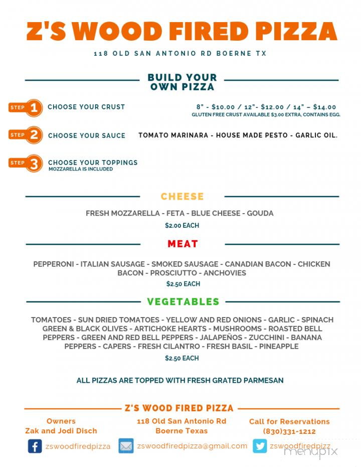 Z's Wood Fired Pizza - Boerne, TX menu_pic