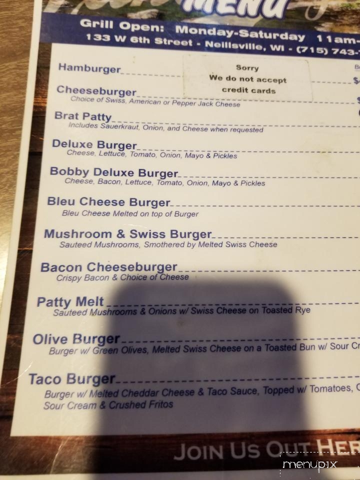 Dippy Creek Saloon II - Neillsville, WI menu_pic