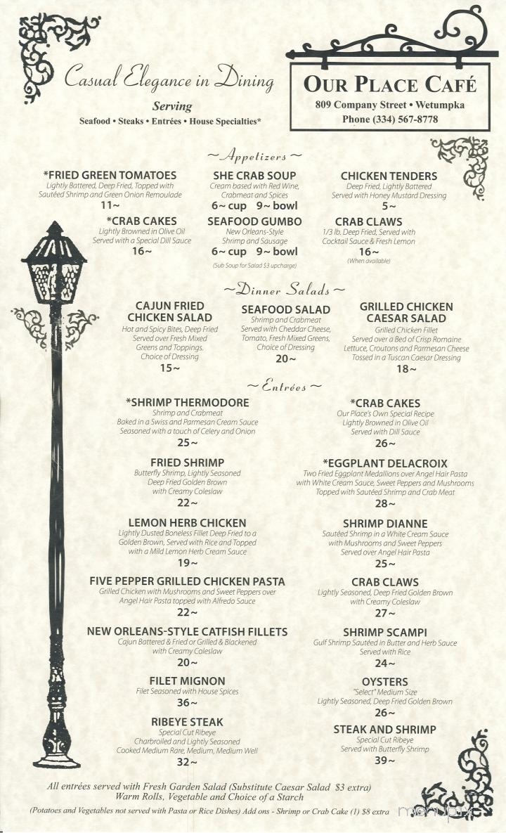 Our Place Cafe - Wetumpka, AL menu_pic