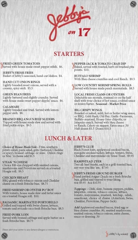 Jebby's on 17 - Hampstead, NC menu_pic