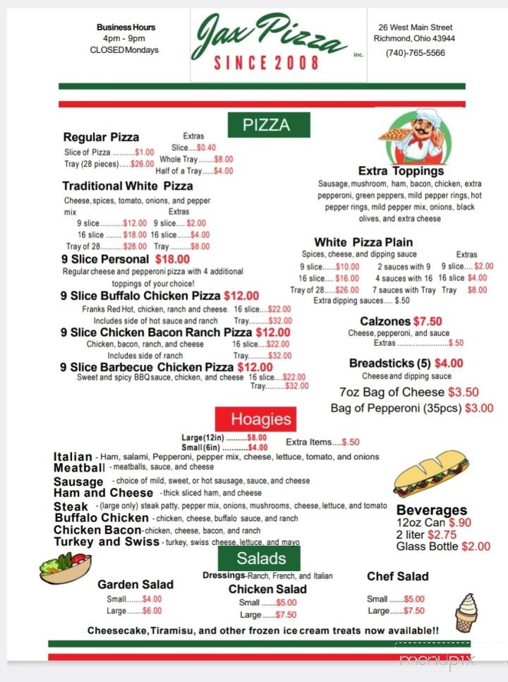 Jax Pizza - Richmond, OH menu_pic
