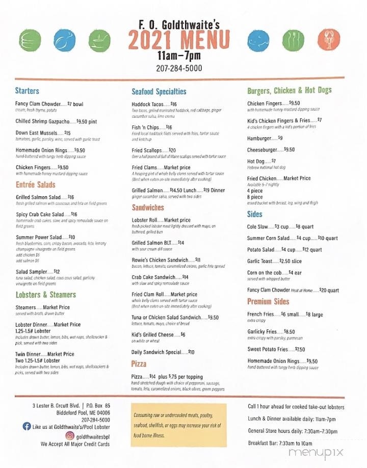 F O Goldthwaite Pool Lobster Co - Biddeford, ME menu_pic