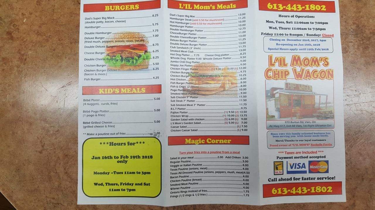 L'Il Mom's Chip Wagon - Vars, ON menu_pic