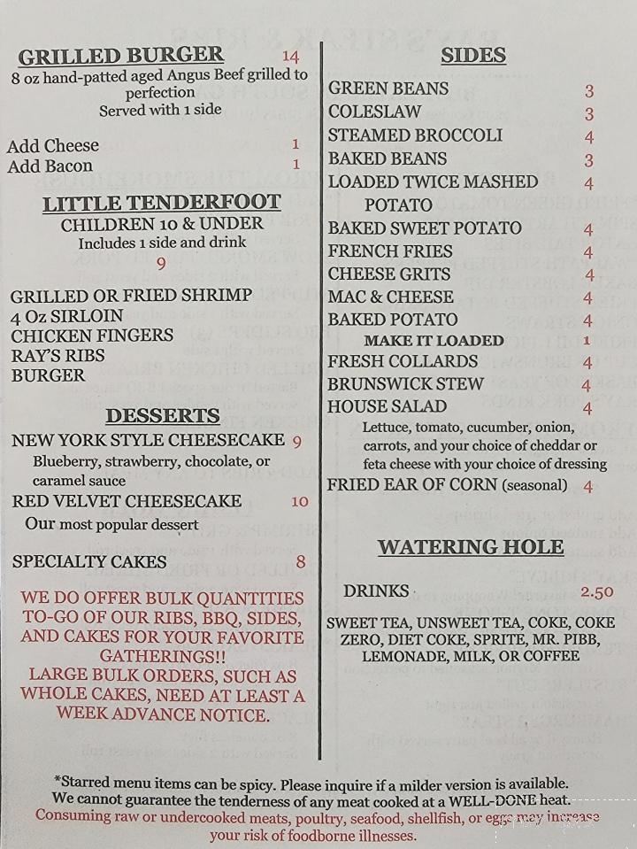 Ray's Steak and Ribs - Baxley, GA menu_pic