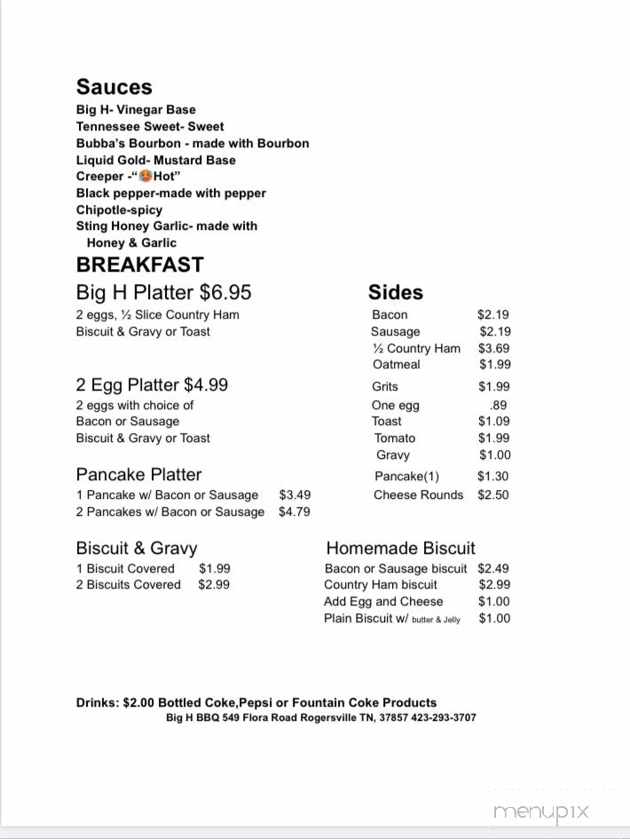 Big H BBQ - Rogersville, TN menu_pic