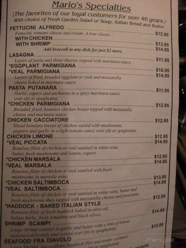 Mario's Restaurant - Southbridge, MA menu_pic
