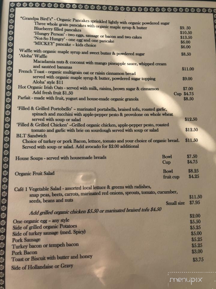Cafe One - Fort Bragg, CA menu_pic