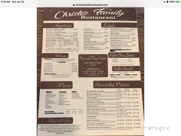 Christo's Family Restaurant - Salisbury, NC menu_pic