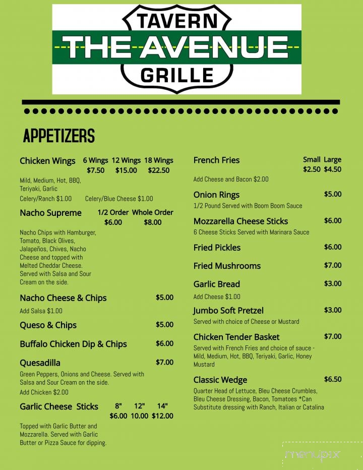 Avenue Tavern and Grille - Hamilton, OH menu_pic