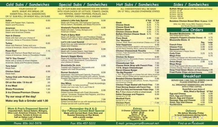 Menu of Jersey Jerry's in Vineland, NJ 08360