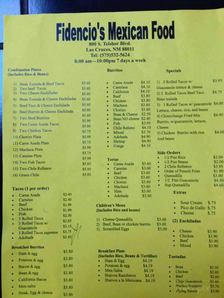 Fidencios Mexican Food - Las Cruces, NM menu_pic
