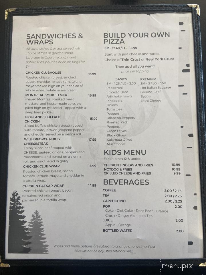South Algonquin Diner - Wilberforce, ON menu_pic