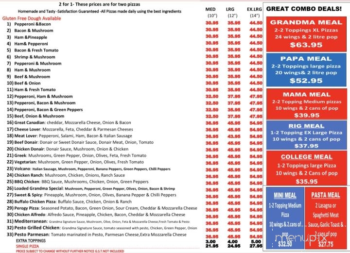 Grandma's Pizza - Fairview, AB menu_pic