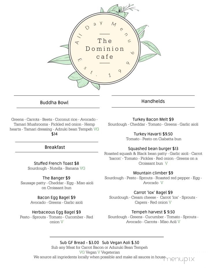 Dominion Cafe - Nelson, BC menu_pic
