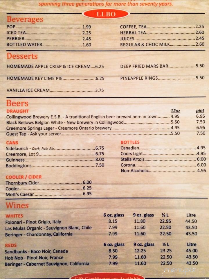 Fish and Sips - Collingwood, ON menu_pic