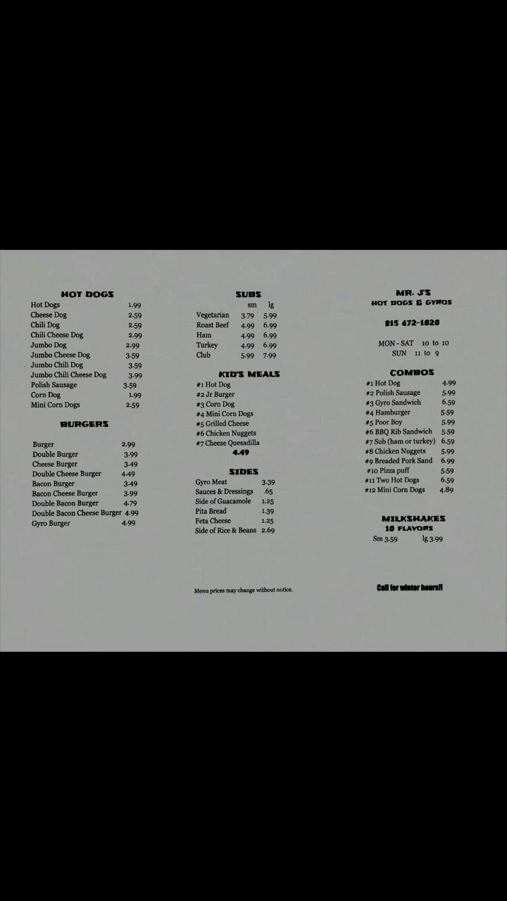 Mr J's Hot Dogs & Gyros - Streator, IL menu_pic