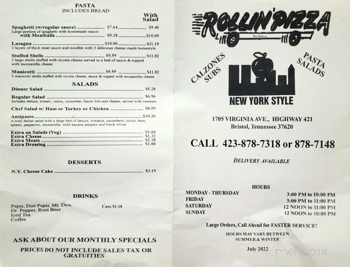 Rollin'pizza - Bristol, TN menu_pic