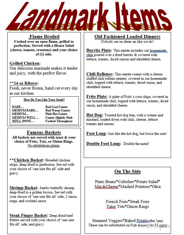 Bob's Landmark Eatery - Comanche, OK menu_pic