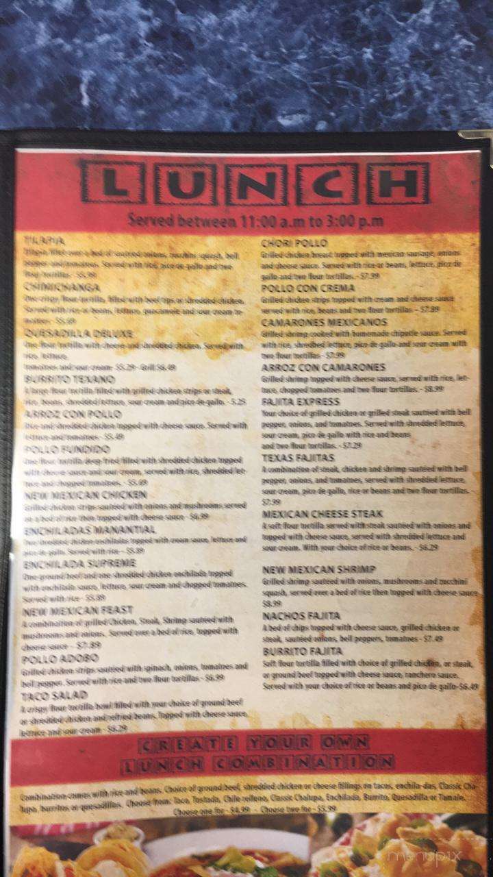 Manantial Mexican Grill - Cherryville, NC menu_pic