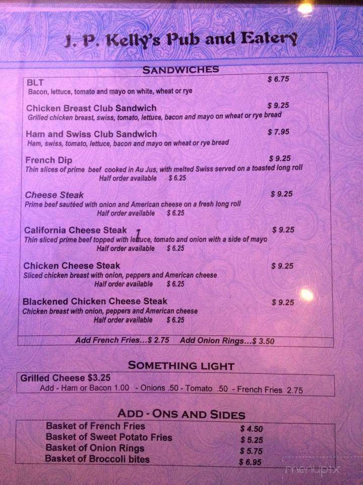 J P Kelly's - Great Meadows, NJ menu_pic