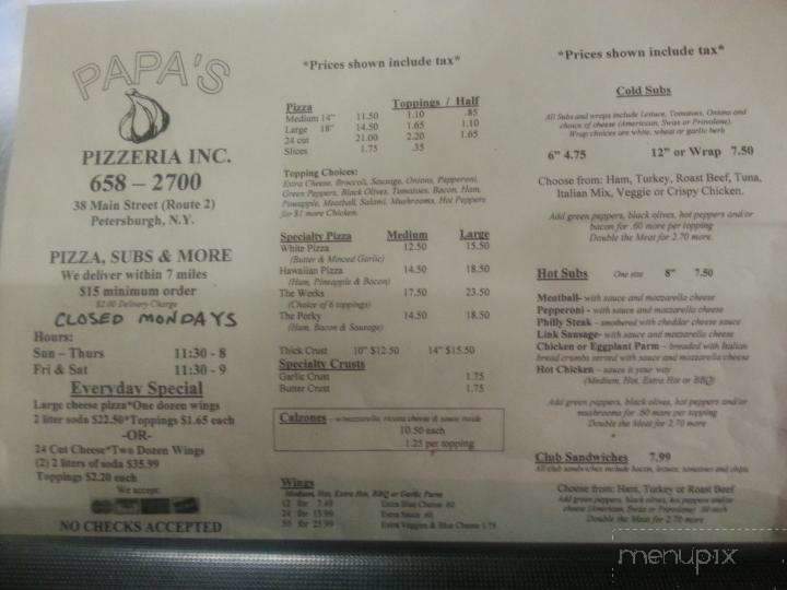 Papas Pizzeria - Petersburg, NY