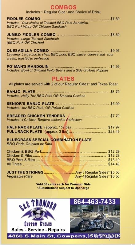 Bluegrass BBQ - Cowpens, SC menu_pic