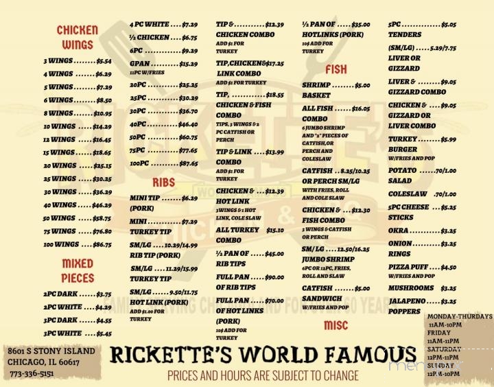 Rickette's World Famous Chicken, Fish & BBQ - Chicago, IL menu_pic