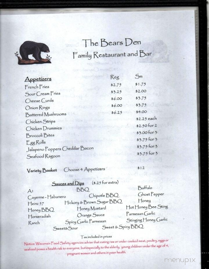 Jumpers River Bear's Den - Jump River, WI menu_pic