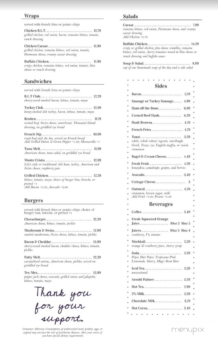 Lily's Cafe - Lombard, IL menu_pic