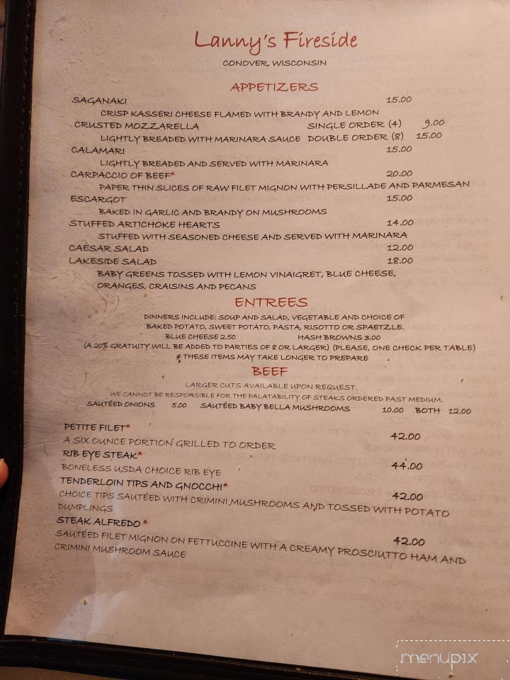 Lanny's Fireside - Conover, WI menu_pic