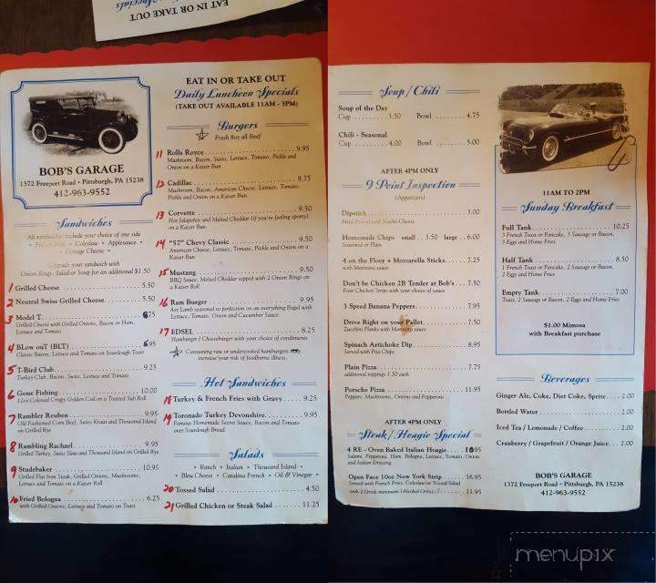 Bob's Garage - Blawnox, PA menu_pic