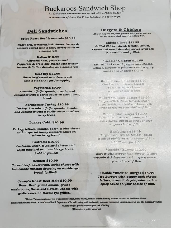 Buckaroo's - Salome, AZ menu_pic
