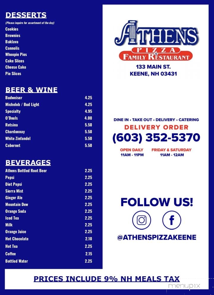 Athens Pizza & Family Restaurant - Keene, NH menu_pic