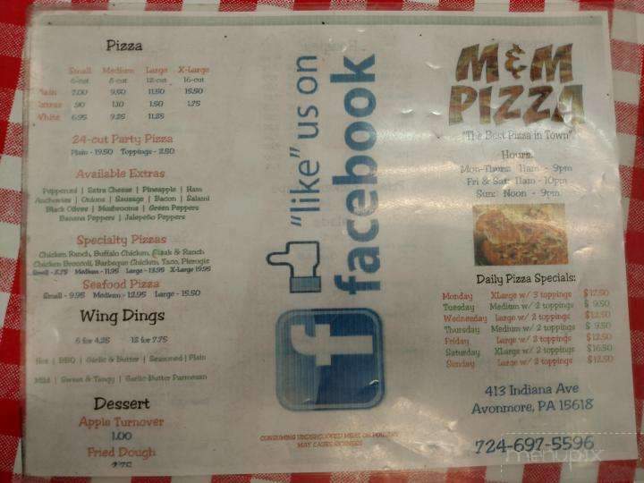 M & M Pizza - Avonmore, PA menu_pic