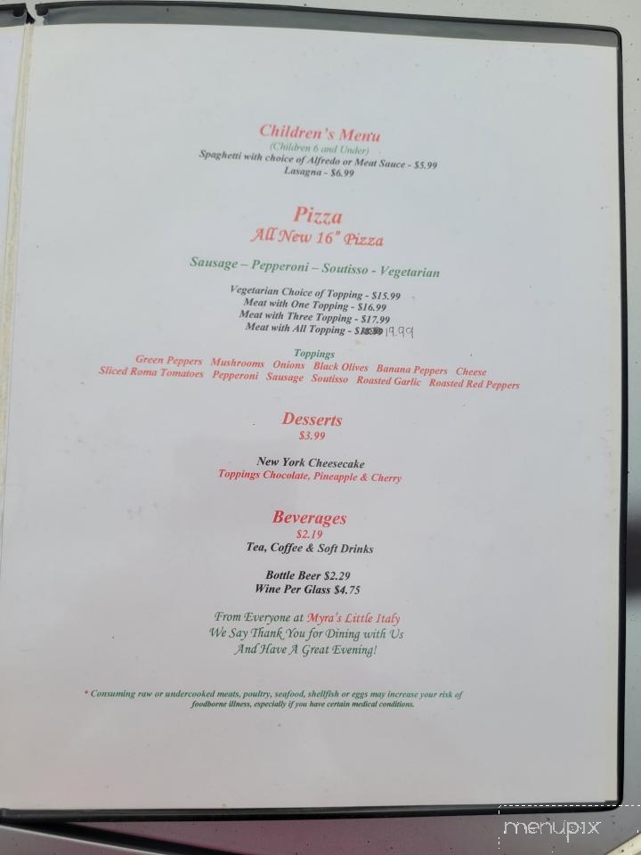 Myra's Little Italy - Valdese, NC menu_pic