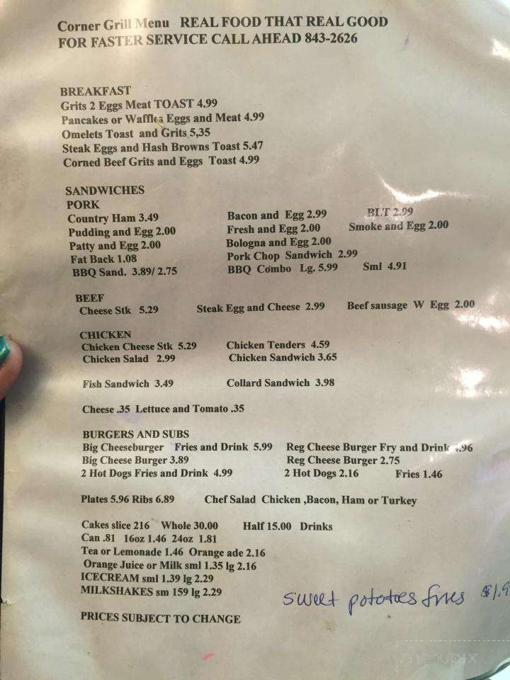 Corner Grill - Red Springs, NC menu_pic
