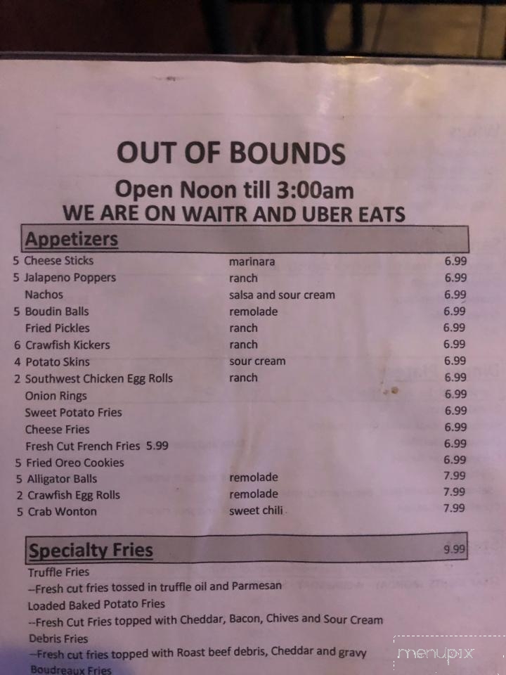 Out of Bounds Sports Bar & Grill - Metairie, LA menu_pic