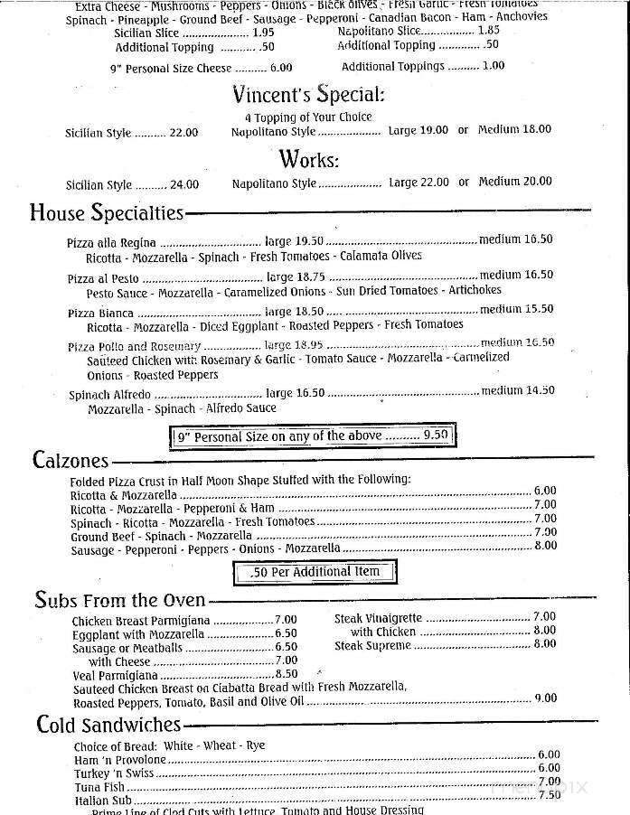 Vincent's Restaurant & Pizza - Vero Beach, FL menu_pic