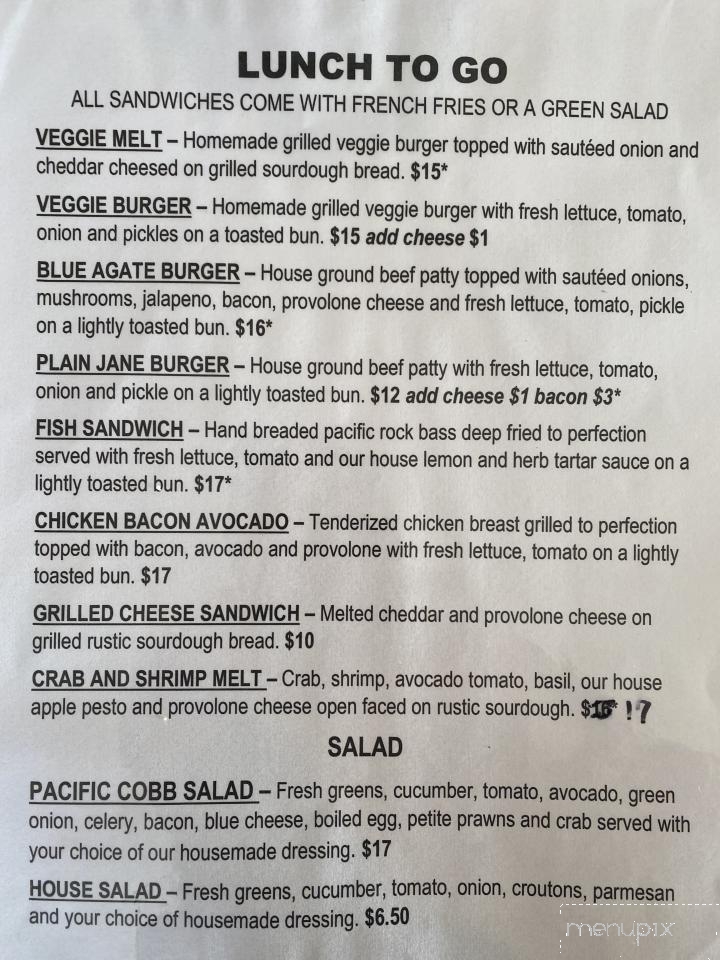 Blue Agate Cafe - Oceanside, OR menu_pic