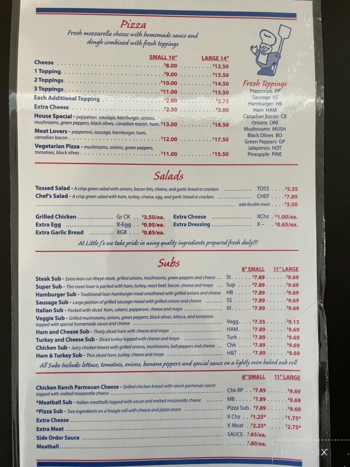 Little J's Pizza & Subs - La Grange, NC menu_pic