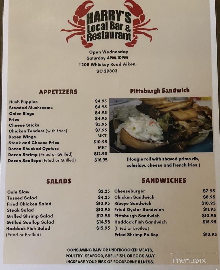 Harry's Local Bar - Aiken, SC menu_pic