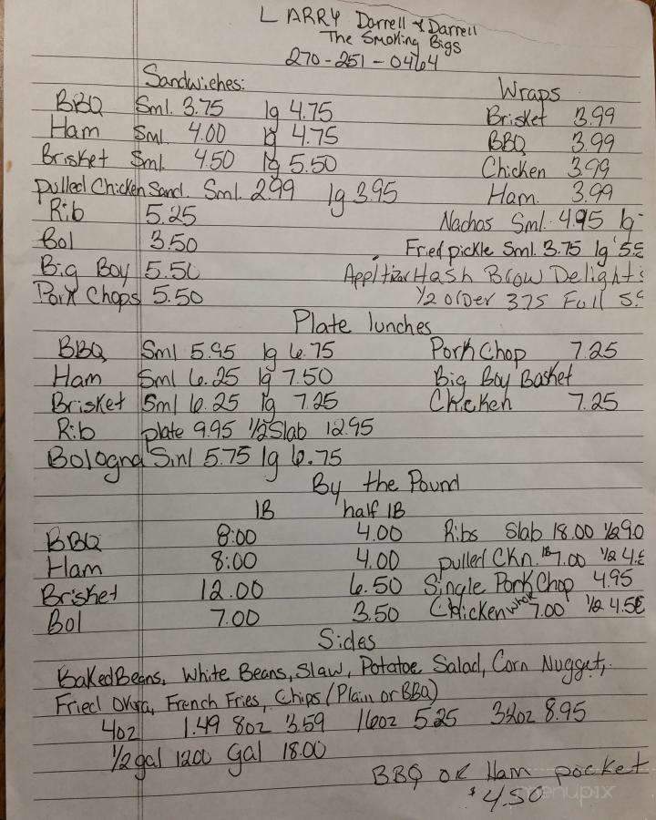 Larry Darrell & Darrell Bar Bq - Mayfield, KY menu_pic