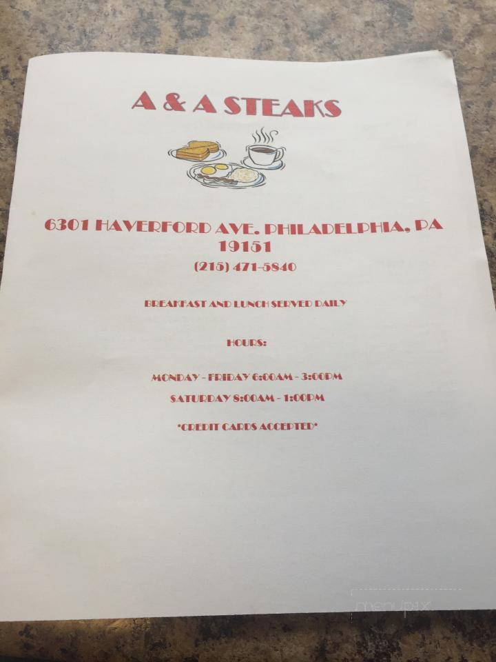 A & A Steaks - Philadelphia, PA menu_pic
