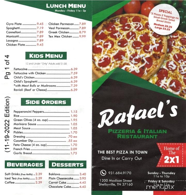 Rafael's Pizzeria & Italian Restaurant - Shelbyville, TN