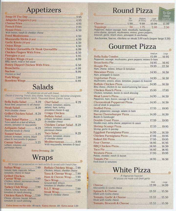 Bella Italia - Bowmansville, PA menu_pic