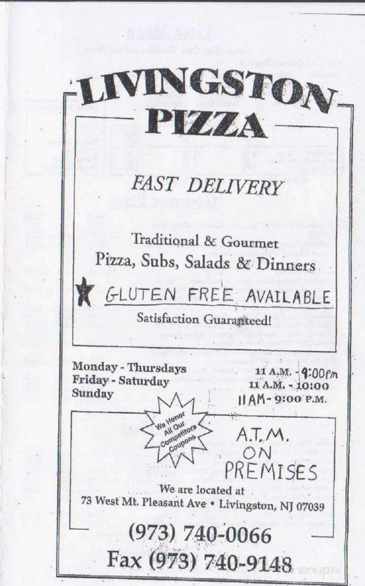 Livingston Pizza - Livingston, NJ menu_pic