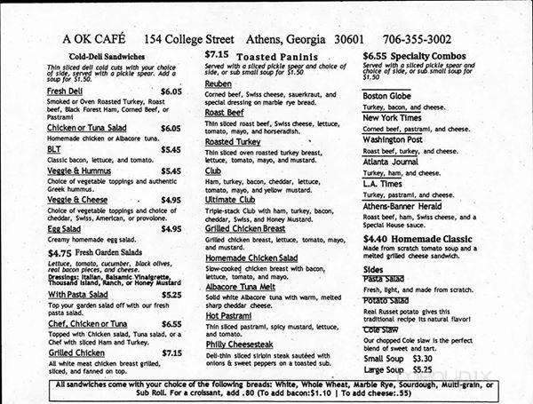 A-OK Cafe - Athens, GA menu_pic