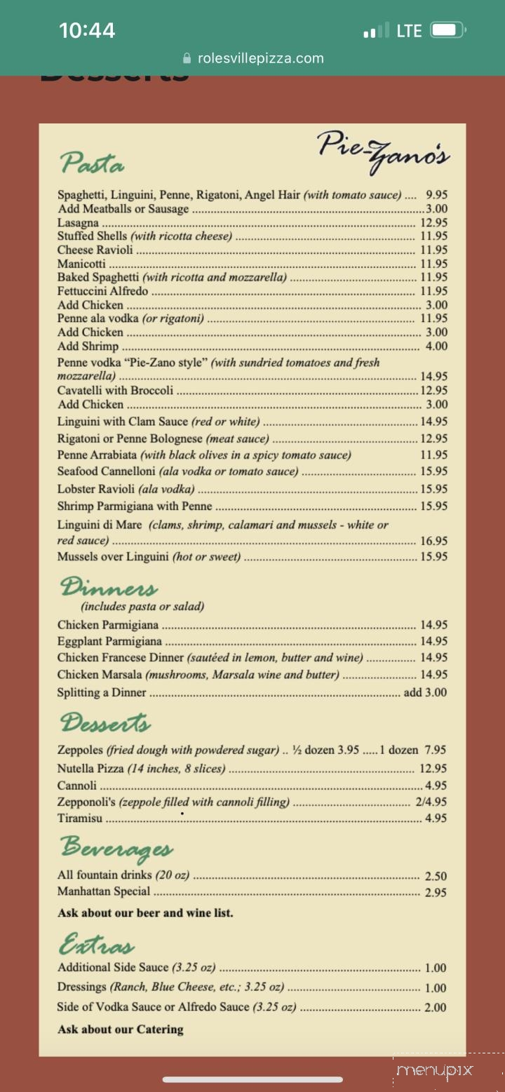 Pie-Zano's Pizzeria - Rolesville, NC menu_pic